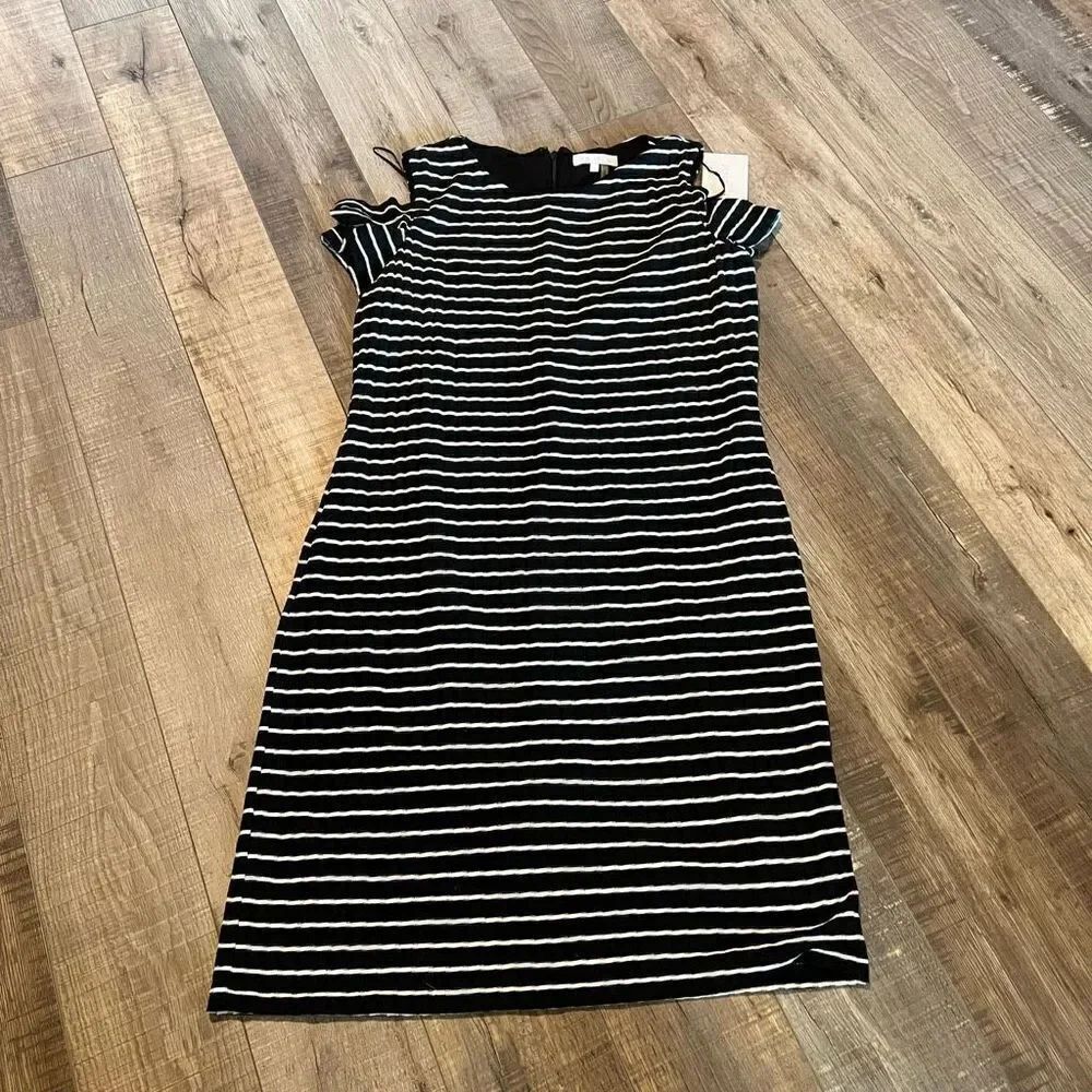 1. State Black White Striped Cold Shoulder Dress size L